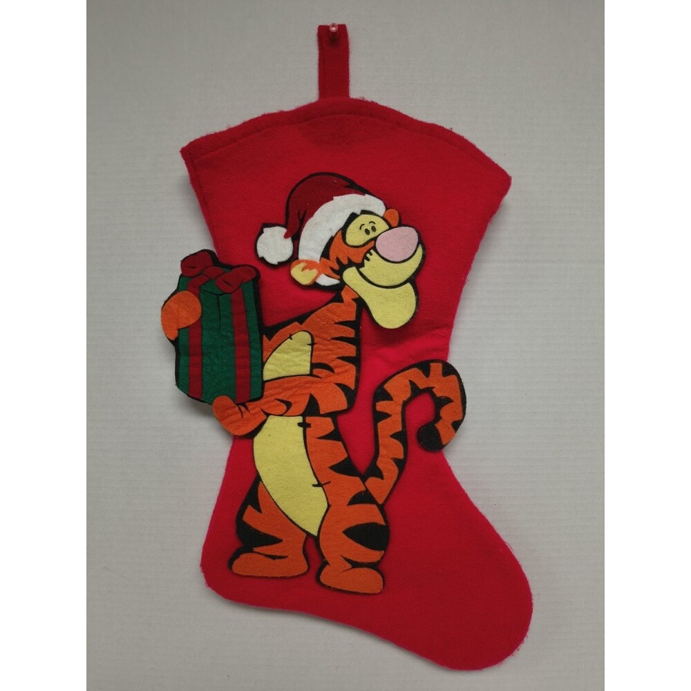 Disney Winnie the Pooh TIGGER Felt Christmas Stocking Red Tiger Holding Gift